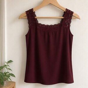 Burgundy Lace Trim Top